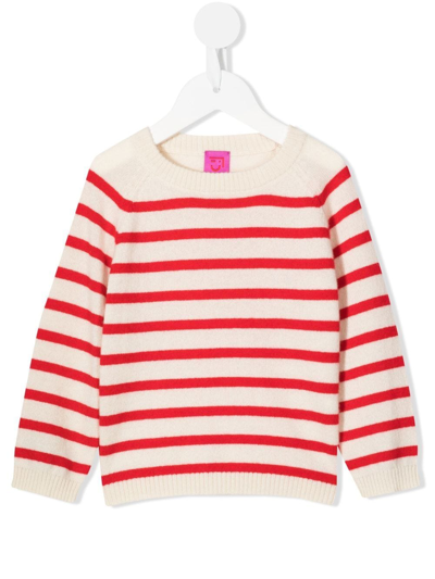 Cashmere In Love Maisy Striped Cashmere Jumper In Weiss