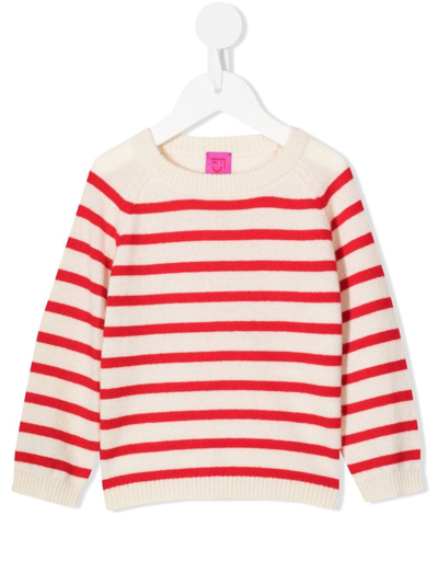 Cashmere In Love Babies' Cashmere Maisy Striped Jumper In Weiss