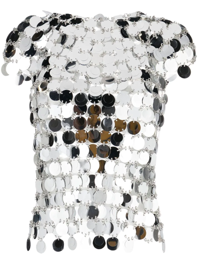 Rabanne Metallic-disks Short-sleeved Top In Silver