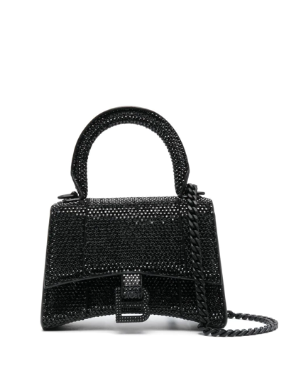 Balenciaga Hourglass Crystal-embellished Mini Bag In Black