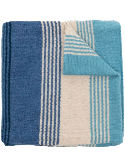 Pringle Of Scotland Striped Lambswool Scarf In Blau