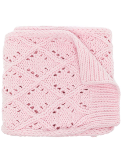 Pringle Of Scotland Diamond Eyelet-stitch Wool Scarf In Rosa