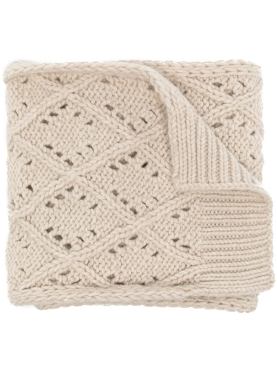 Pringle Of Scotland Diamond Eyelet-stitch Wool Scarf In Weiss