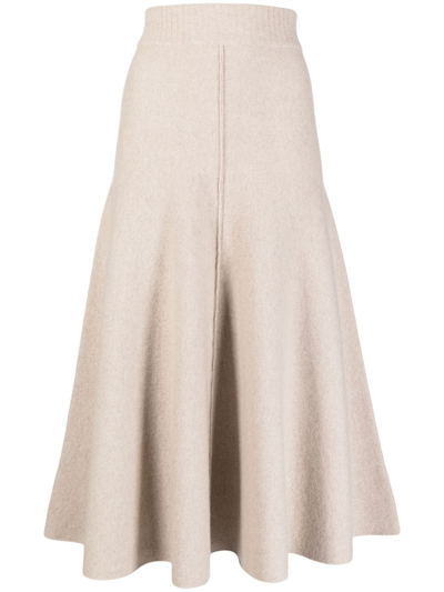 Pringle Of Scotland Fine-knit Cashmere Midi Skirt In Stone_melange