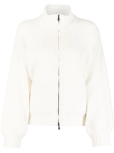 Pringle Of Scotland Ribbed-knit Zip-up Jacket In Weiss