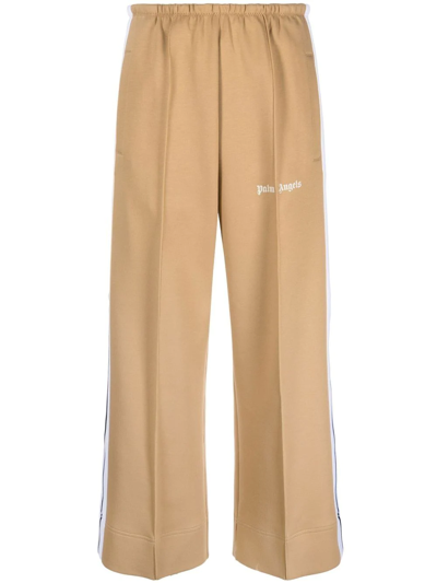 Palm Angels Stripe Cropped Trousers In Sand/white