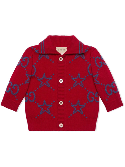 Gucci Babies' Gg-logo Button-up Cardigan In Red