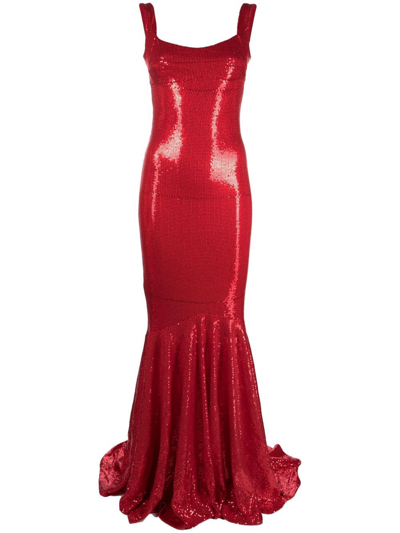 Atu Body Couture Sequin-embellished Fishtail Gown In Red