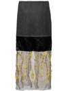 Prada Embroidered Cloth And Mesh Midi-skirt In Schwarz