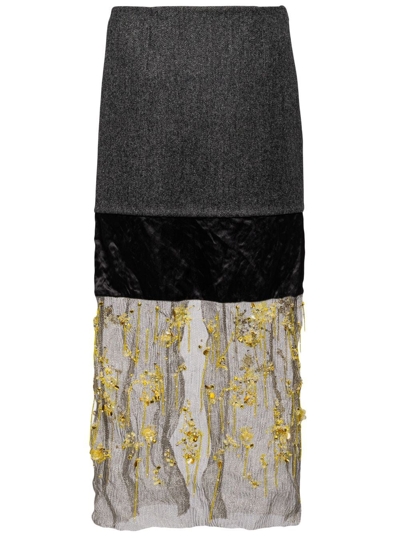 PRADA FLORAL-EMBROIDERED MIDI SKIRT
