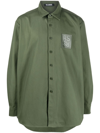 Raf Simons Oversized Logo-patch Cotton Shirt In Grün