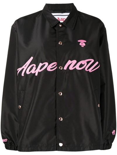 Aape By A Bathing Ape Embroidered-logo Shirt Jacket In Schwarz