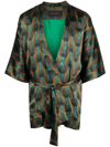 Ozwald Boateng Short Geometric-print Tie-waist Jacket In Grün