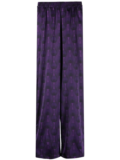 Ozwald Boateng 几何图案印花真丝长裤 In Purple