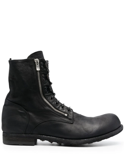 Officine Creative Lace-up Leather Ankle Boots In Schwarz