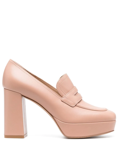 Gianvito Rossi 100mm Leather Loafer Heels In Nude