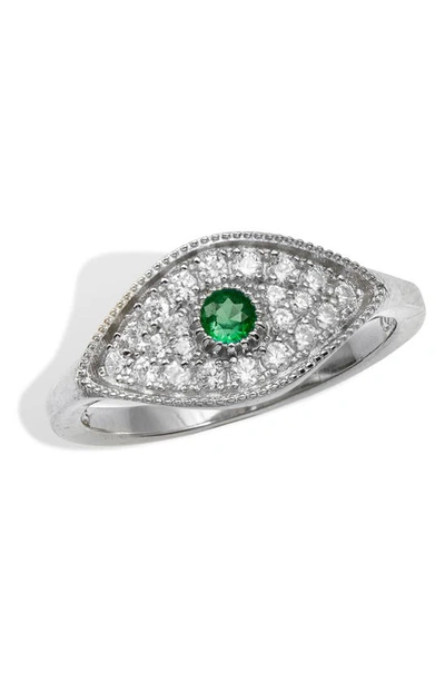 Savvy Cie Jewels Sterling Silver Evil Eye Cz Signet Ring In White