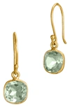 Savvy Cie Jewels 18k Gold Plated Green Amethyst 3.00 Carat French Wire Earrings In Green