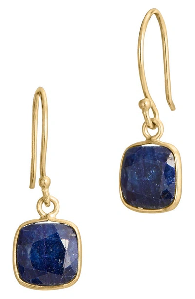 Savvy Cie Jewels 18k Yellow Gold Vermeil Bezel Set Drop Earrings In Blue