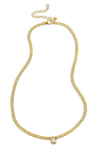 Savvy Cie Jewels Cuban Link Cz Solitaire Necklace In Yellow