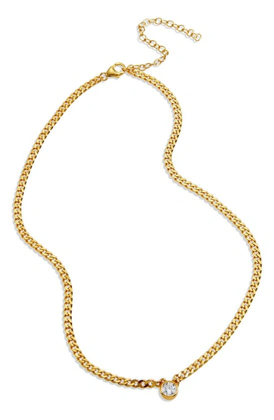 Savvy Cie Jewels Cuban Link Chain Solitaire Cz Necklace In Yellow