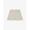 Maje Marl Tweed Shorts With Checked Motifs In Ecru