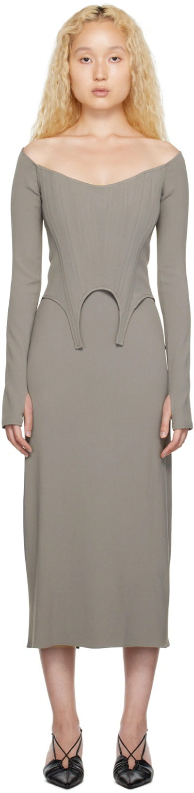 Dion Lee Corset Garter Strap Detail Midi Dress In Grey