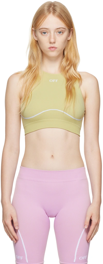 Off-white Yellow Off-stamp Seamless Sports Bra In Light Green & White