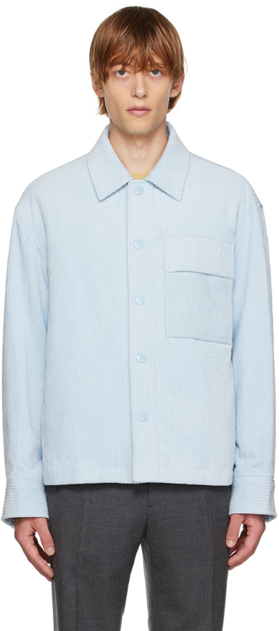 Solid Homme Flap Pocket Corduroy Cropped Shirt Jacket In Blue