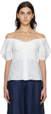 Chloé Balloon Sleeve Off The Shoulder Linen Voile Bustier Top In 107 Iconic Milk