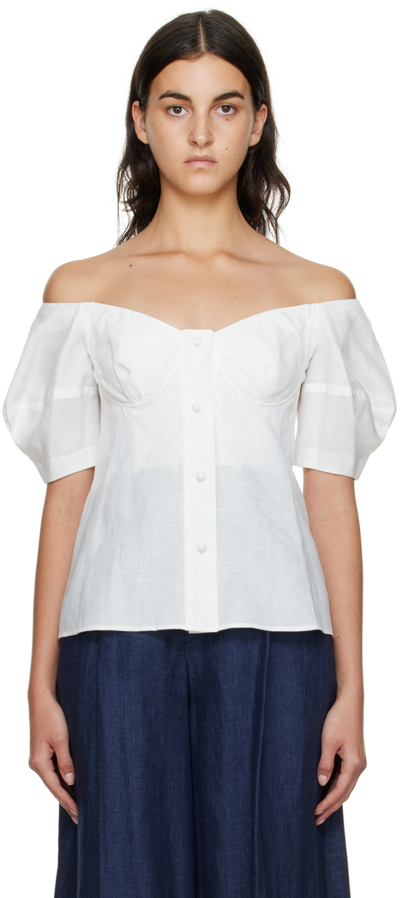 Chloé Balloon Sleeve Off The Shoulder Linen Voile Bustier Top In White