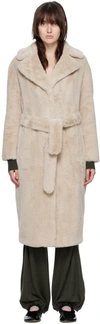 HERNO OFF-WHITE BELTED FAUX-FUR COAT