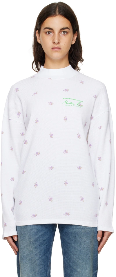 Martine Rose White Mock Neck Long Sleeve T-shirt In Lldtf Lilac Ditsy Fl