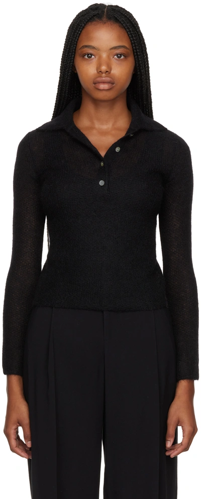 Vince Brushed Polo Knit Sweater In Black-001blk