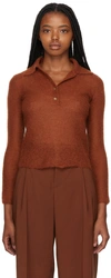 Vince Brushed Polo Sweater In Cinnamon