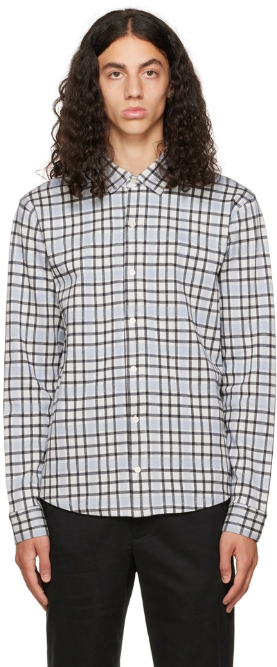 Vince Blue Plaid Shirt In Lt H Grey/morning Bl