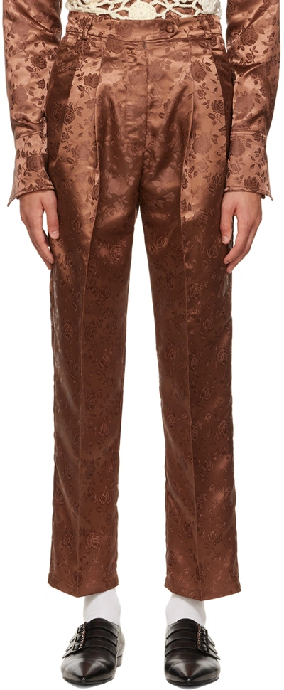 Tanner Fletcher Brown Clarence Trousers In Brown Floral Jacquar