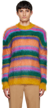 Marni Crew Neck Sweater In Striped Mohair In Green
