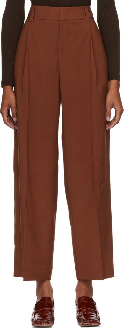 Vince Pleated Ecovero-blend Crepe Wide-leg Trousers In Brown