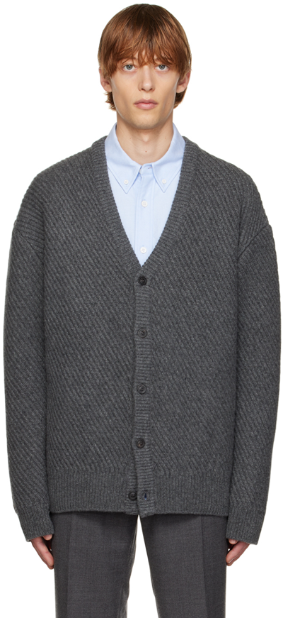 Solid Homme Gray Ribbed Cardigan In 638g Grey
