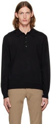 Theory Long-sleeve Heathered Polo Shirt In 001 Black