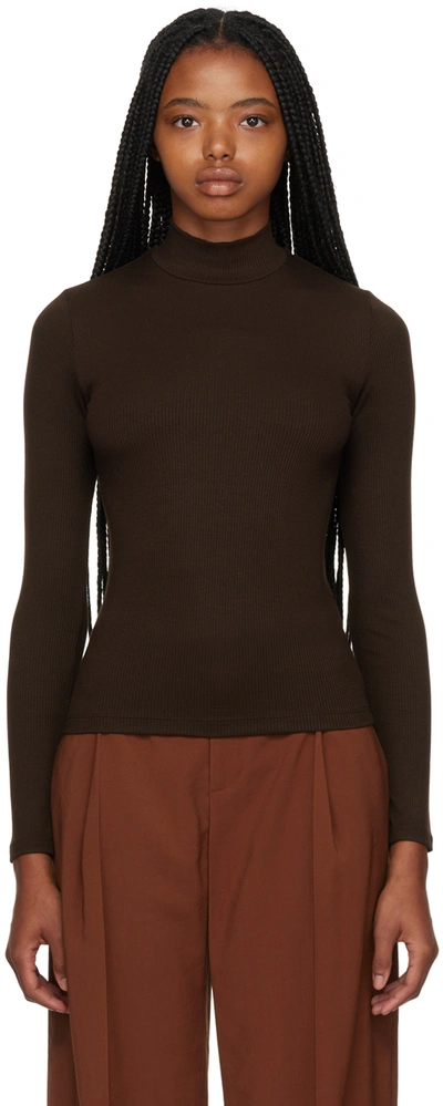 Vince Ribbed Long Sleeve Mock Neck Tee In Hickory