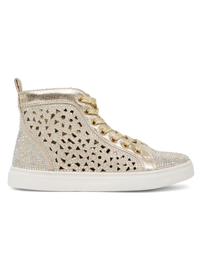 Lady Couture Women's Laser Cut High Top Sneaker With Rhinestones In Gold