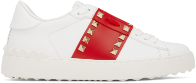 Valentino Garavani White & Red Rockstud Untitled Trainers In Ds5 Bianco/rouge Pur