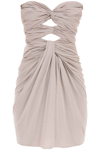 Saint Laurent Crepe Jersey Cut-out Mini Dress In Beige