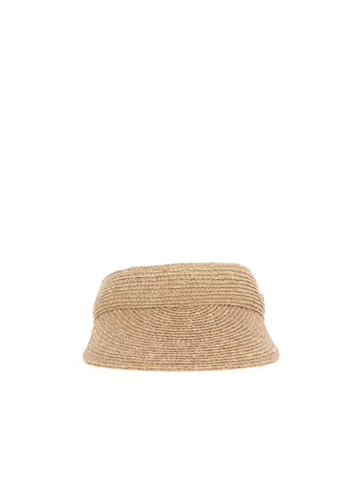 Helen Kaminski Kirsten Iconic Raffia Braid Visor In Nougat/gumblossom