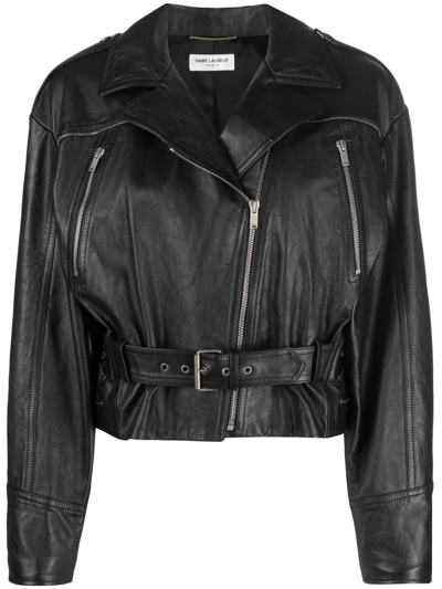 Saint Laurent Zippered Leather Jacket In Black