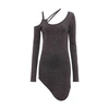 Jw Anderson Cutout Lurex Knit Asymmetric Mini Dress In Gunmetal