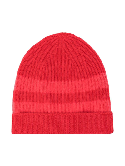 Cashmere In Love Kids' Bibi Striped Cashmere Beanie In Red