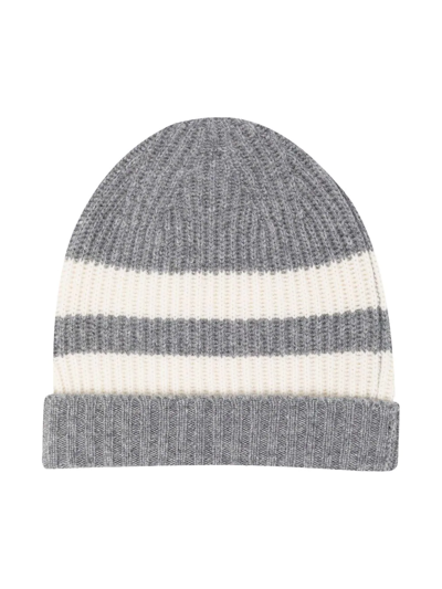 Cashmere In Love Babies' Bibi Striped Cashmere Beanie In Grey